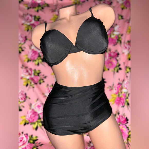 High waisted retro vintage bikini crop top ruched pinup rockabilly swimsuit p3 - Picture 6 of 11